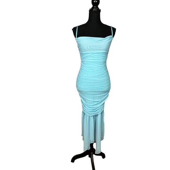 Majorelle Blue Ruched Midi Slip Dress SMALL Mesh Ballerina Bodycon $178 Boho NEW - Picture 4 of 7